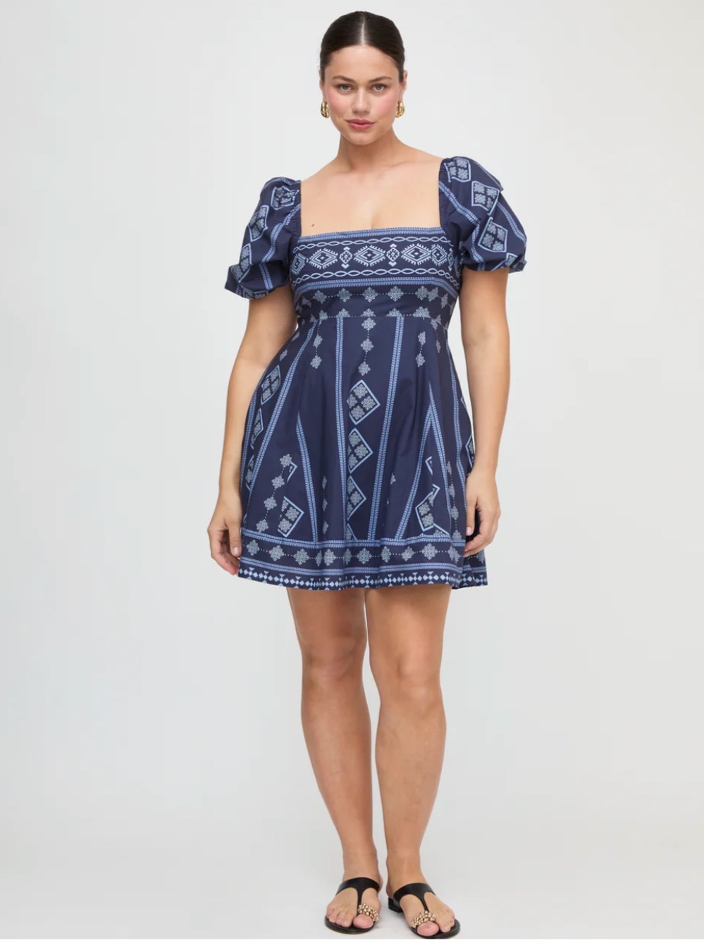 Hill House Home The Matilda Mini Dress in Navy Diamond Batik Navy White XL - Picture 7 of 10